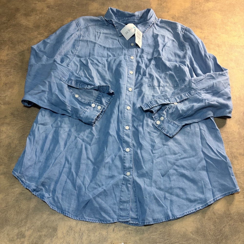 Torrid Lizzie Tencel Button Up Shirt Womens 2 2X Blue Long Sleeve Pocket NWT